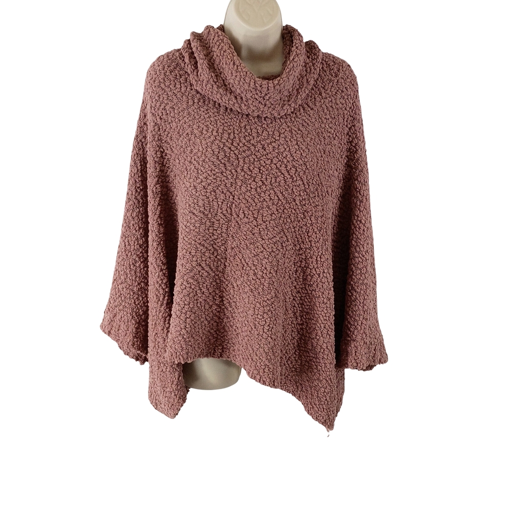 Hippie Rose Plush Cowl Poncho Sweater - Dusty Rose - Picture 2 of 9